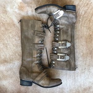 Free people lace up buckle boots in taupe